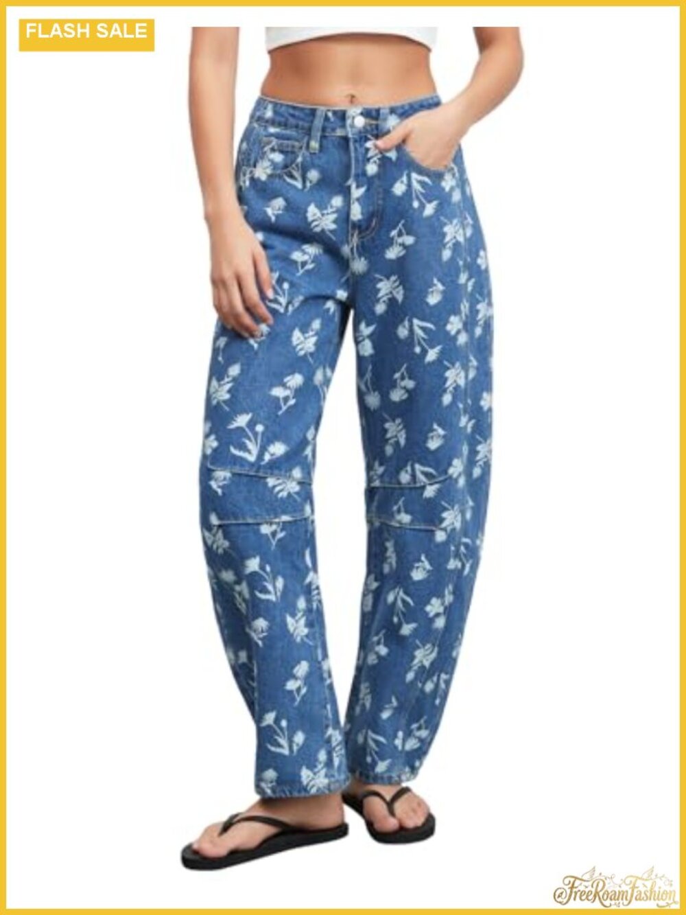 Wide Leg Printed Denim Jeans Women Baggy Y2K Trousers